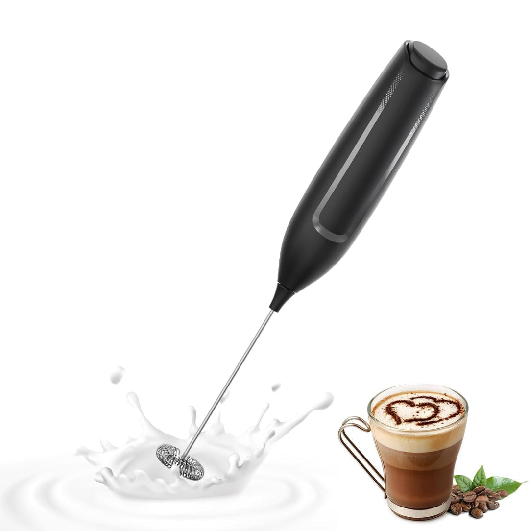 Electric Milk Frother, Battery Powered Drink Mixer with High-Power Motor for Coffee, Latte, Cappuccino, Hot Chocolate, Black